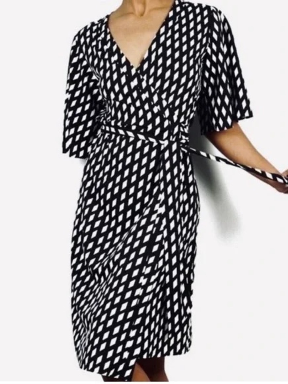 Banana Republic Factory Geometric Print Wrap Dress Black White Size 8
